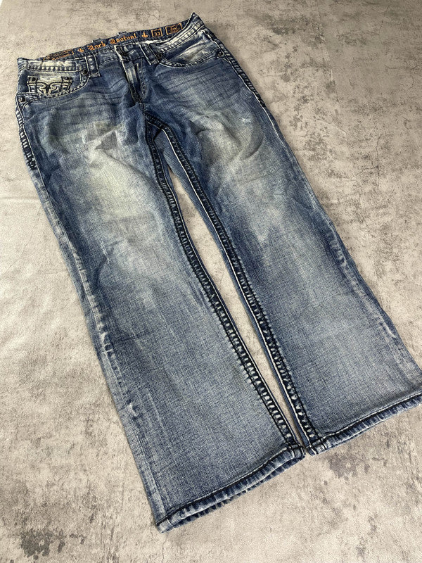Rock Revival S Jeans Vintage Y2K Rare Baggy Hip Hop Embroidered #PH4378