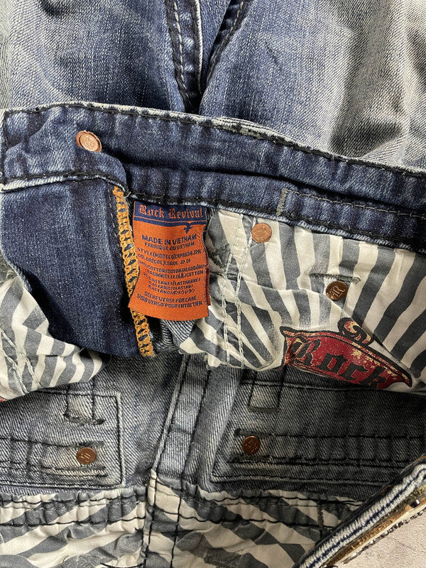 Rock Revival S Jeans Vintage Y2K Rare Baggy Hip Hop Embroidered #PH4378