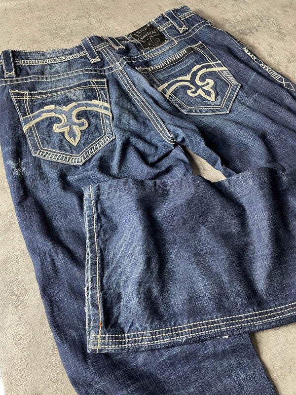 Rock Revival XL Jeans Baggy Vintage y2k rare Hip Hop Embroidered #QK2351