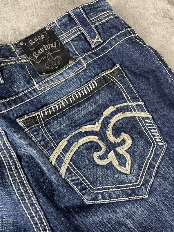 Rock Revival XL Jeans Baggy Vintage y2k rare Hip Hop Embroidered #QK2351