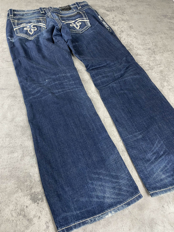 Rock Revival XL Jeans Baggy Vintage y2k rare Hip Hop Embroidered #QK2351