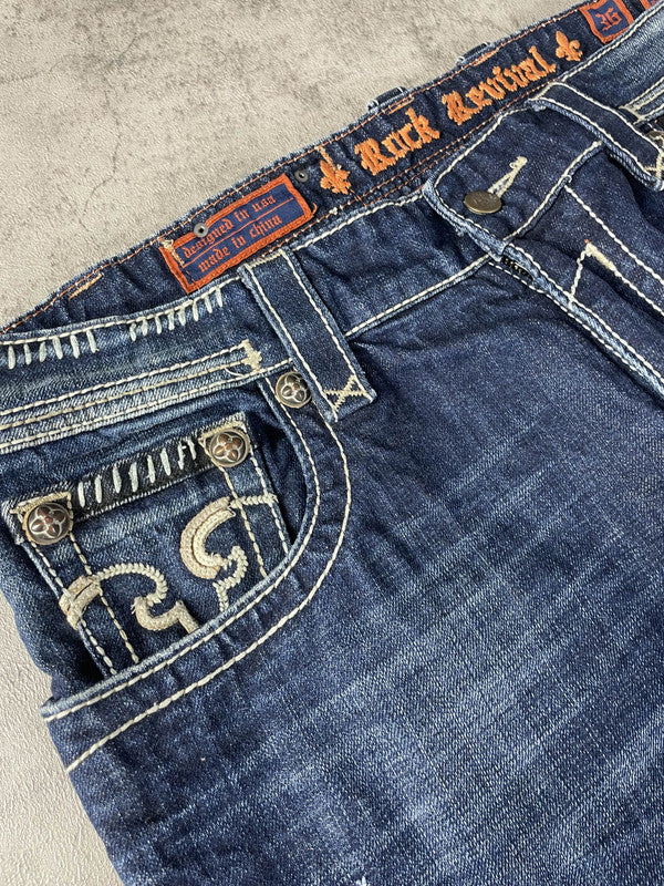 Rock Revival XL Jeans Baggy Vintage y2k rare Hip Hop Embroidered #QK2351