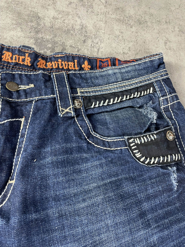 Rock Revival XL Jeans Baggy Vintage y2k rare Hip Hop Embroidered #QK2351