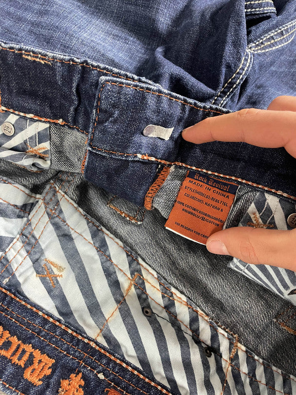 Rock Revival XL Jeans Baggy Vintage y2k rare Hip Hop Embroidered #QK2351