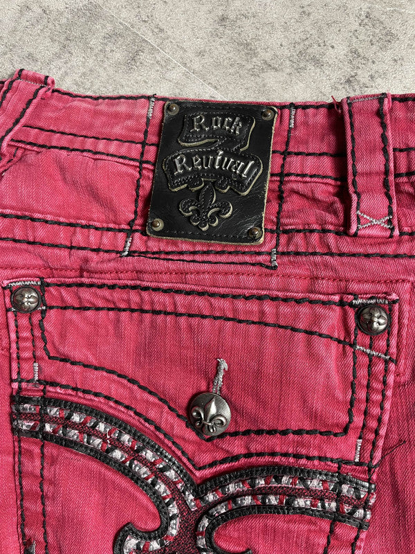 Rock Revival XL Jeans Vintage y2k Rare Baggy Pink Denim Hip Hop #WM9138