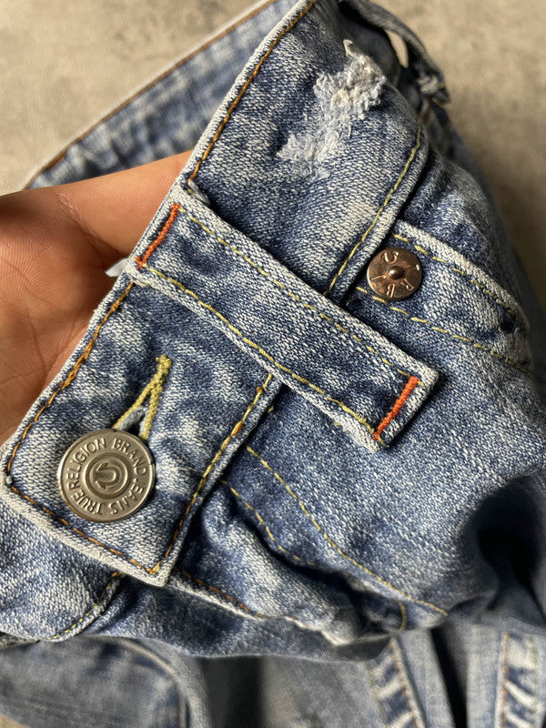 TR Bootcut Jeans W30 Vintage Y2K Rare Blue Denim Hip Hop Embroidered #JU4836