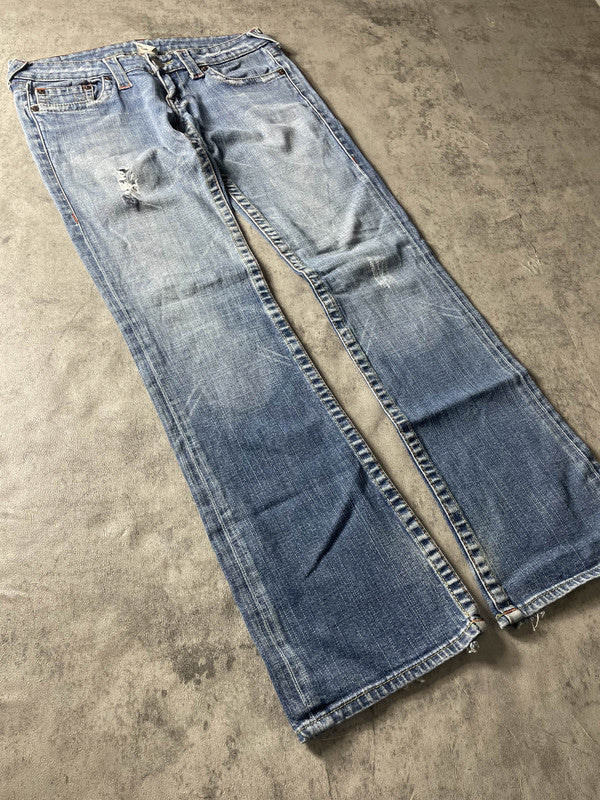 TR Bootcut Jeans W30 Vintage Y2K Rare Blue Denim Hip Hop Embroidered #JU4836