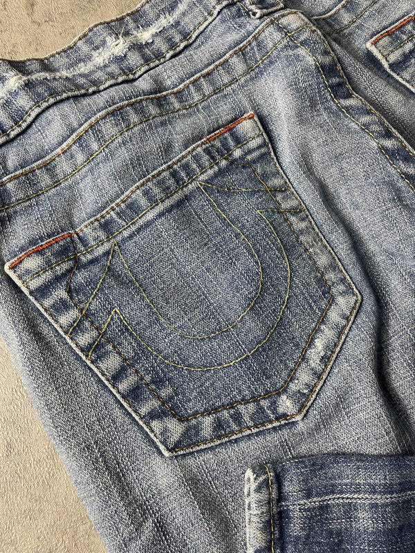 TR Bootcut Jeans W30 Vintage Y2K Rare Blue Denim Hip Hop Embroidered #JU4836