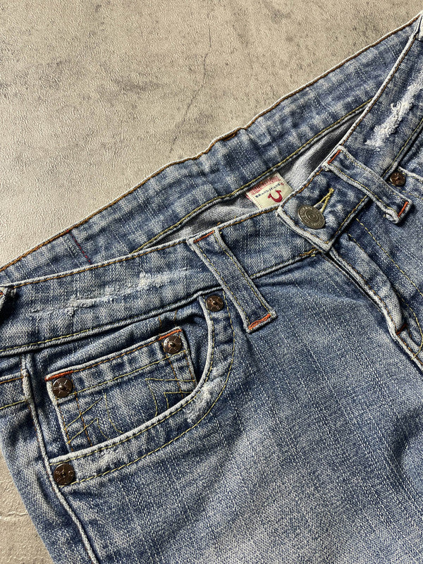 TR Bootcut Jeans W30 Vintage Y2K Rare Blue Denim Hip Hop Embroidered #JU4836