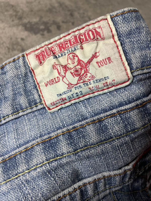 TR Bootcut Jeans W30 Vintage Y2K Rare Blue Denim Hip Hop Embroidered #JU4836