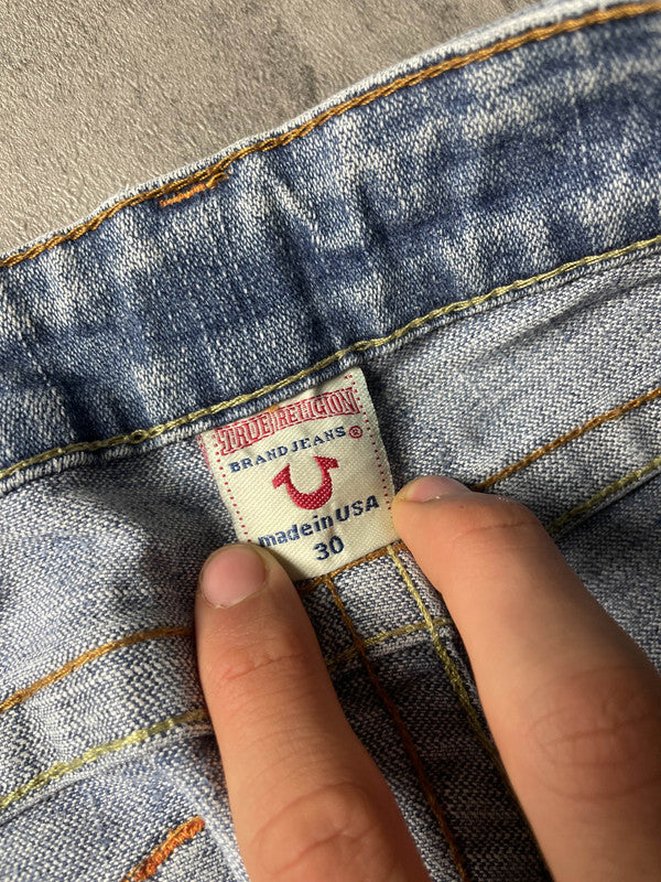 TR Bootcut Jeans W30 Vintage Y2K Rare Blue Denim Hip Hop Embroidered #JU4836