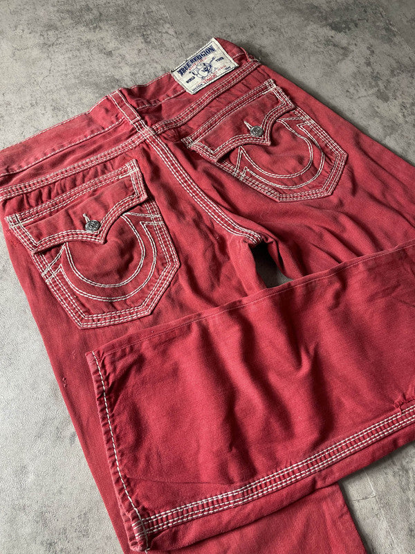 TR L Baggy Vintage Y2k Rare Jeans Red Hip Hop Embroidered #FM1376