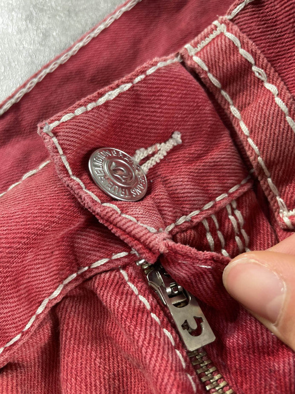 TR L Baggy Vintage Y2k Rare Jeans Red Hip Hop Embroidered #FM1376