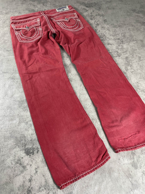 TR L Baggy Vintage Y2k Rare Jeans Red Hip Hop Embroidered #FM1376
