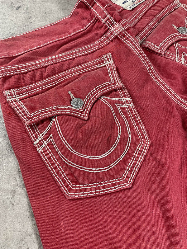 TR L Baggy Vintage Y2k Rare Jeans Red Hip Hop Embroidered #FM1376