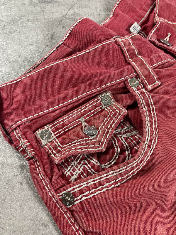 TR L Baggy Vintage Y2k Rare Jeans Red Hip Hop Embroidered #FM1376