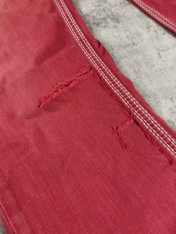 TR L Baggy Vintage Y2k Rare Jeans Red Hip Hop Embroidered #FM1376