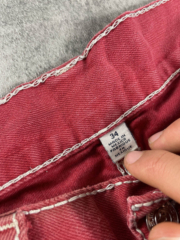 TR L Baggy Vintage Y2k Rare Jeans Red Hip Hop Embroidered #FM1376