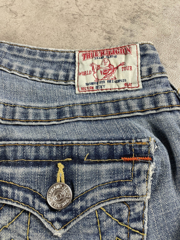 True Religion Becky Jeans Bootcut S Vintage y2k rare Denim Hip Hop Embroidered #WX5369