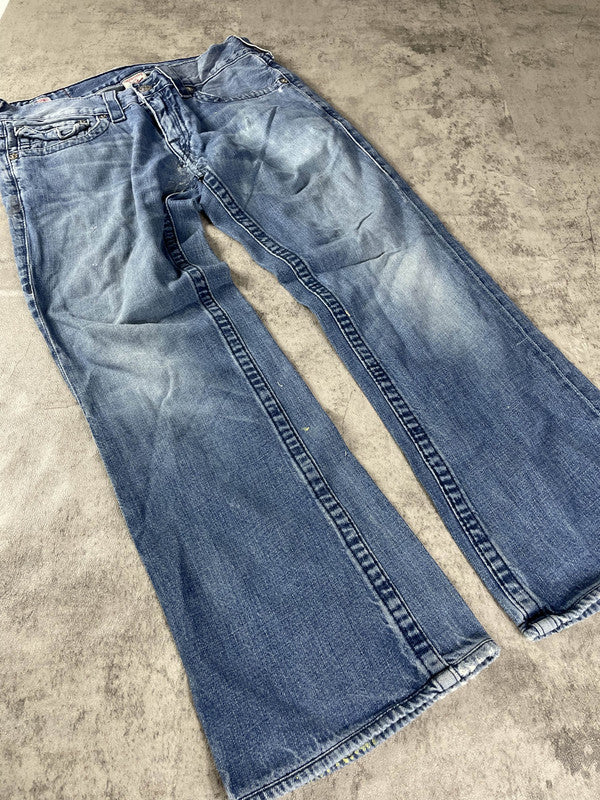 True Religion Billy Jeans M Vintage y2k Rare Baggy Hip Hop Embroidered #EJ4883
