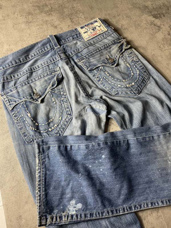 True Religion Jeans M Vintage Y2K Rare Baggy Hip Hop Embroidered #XF2927