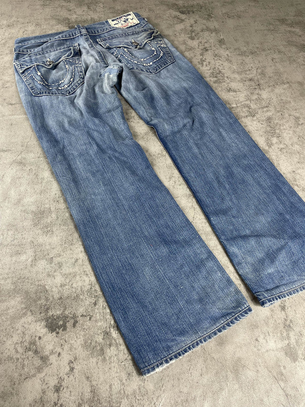 True Religion Jeans M Vintage Y2K Rare Baggy Hip Hop Embroidered #XF2927