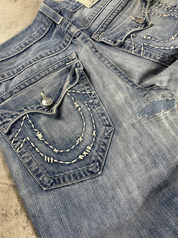 True Religion Jeans M Vintage Y2K Rare Baggy Hip Hop Embroidered #XF2927