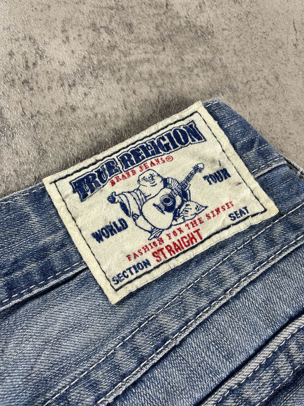 True Religion Jeans M Vintage Y2K Rare Baggy Hip Hop Embroidered #XF2927