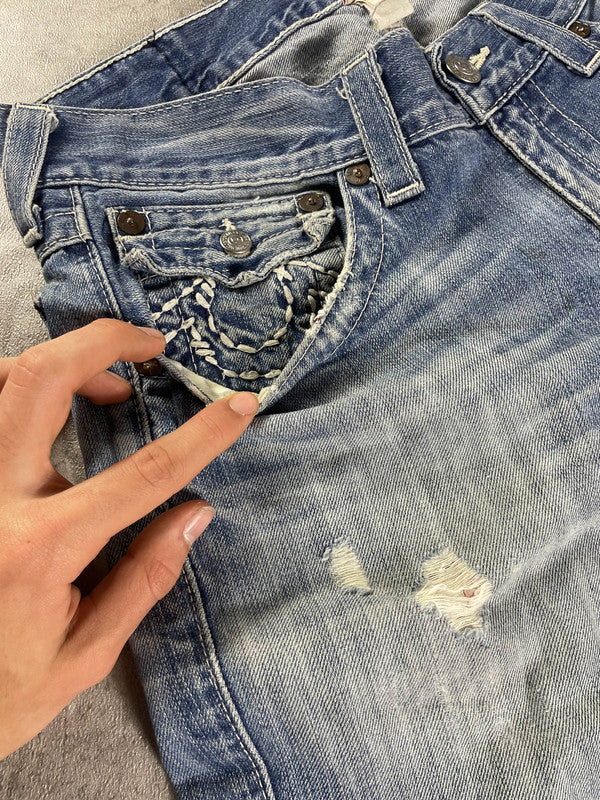 True Religion Jeans M Vintage Y2K Rare Baggy Hip Hop Embroidered #XF2927