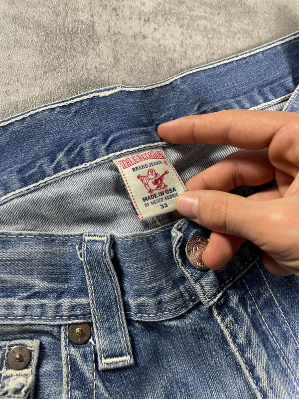 True Religion Jeans M Vintage Y2K Rare Baggy Hip Hop Embroidered #XF2927