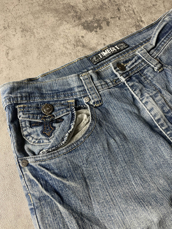 Vintage Dressing Jeans S Straight Hip Hop Embroidered Cross (Stile Miss Me) #LB4978