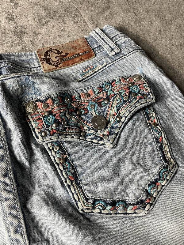 Vintage y2k Rare Dressing Jeans S Bootcut Hip Hop Embroidered (Stile Miss Me) #WB9372