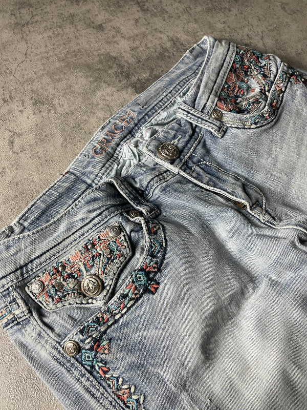 Vintage y2k Rare Dressing Jeans S Bootcut Hip Hop Embroidered (Stile Miss Me) #WB9372