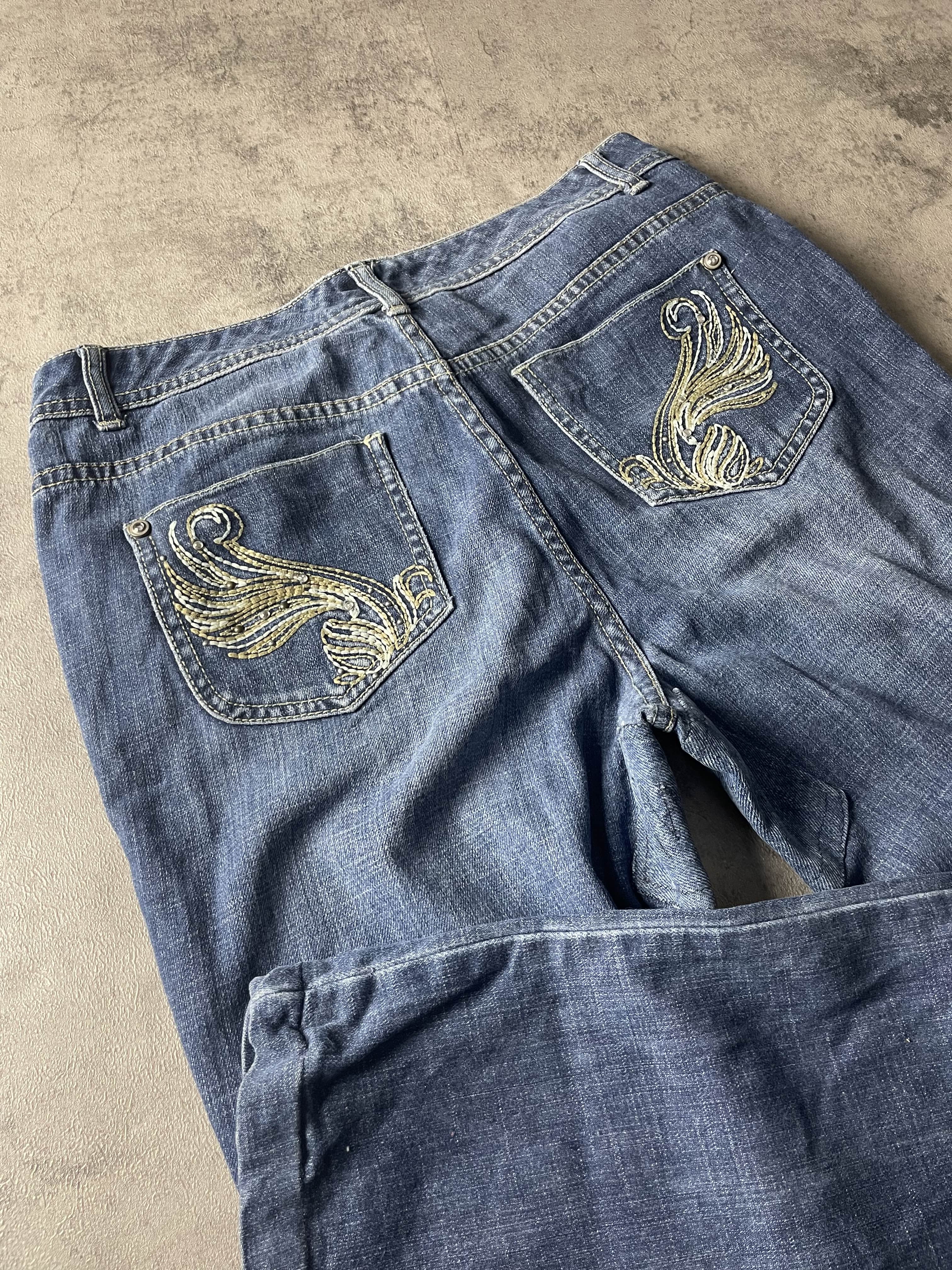 Vintage Dressing Jeans S Bootcut Hip Hop Embroidered (Stile Miss Me) #CD6981